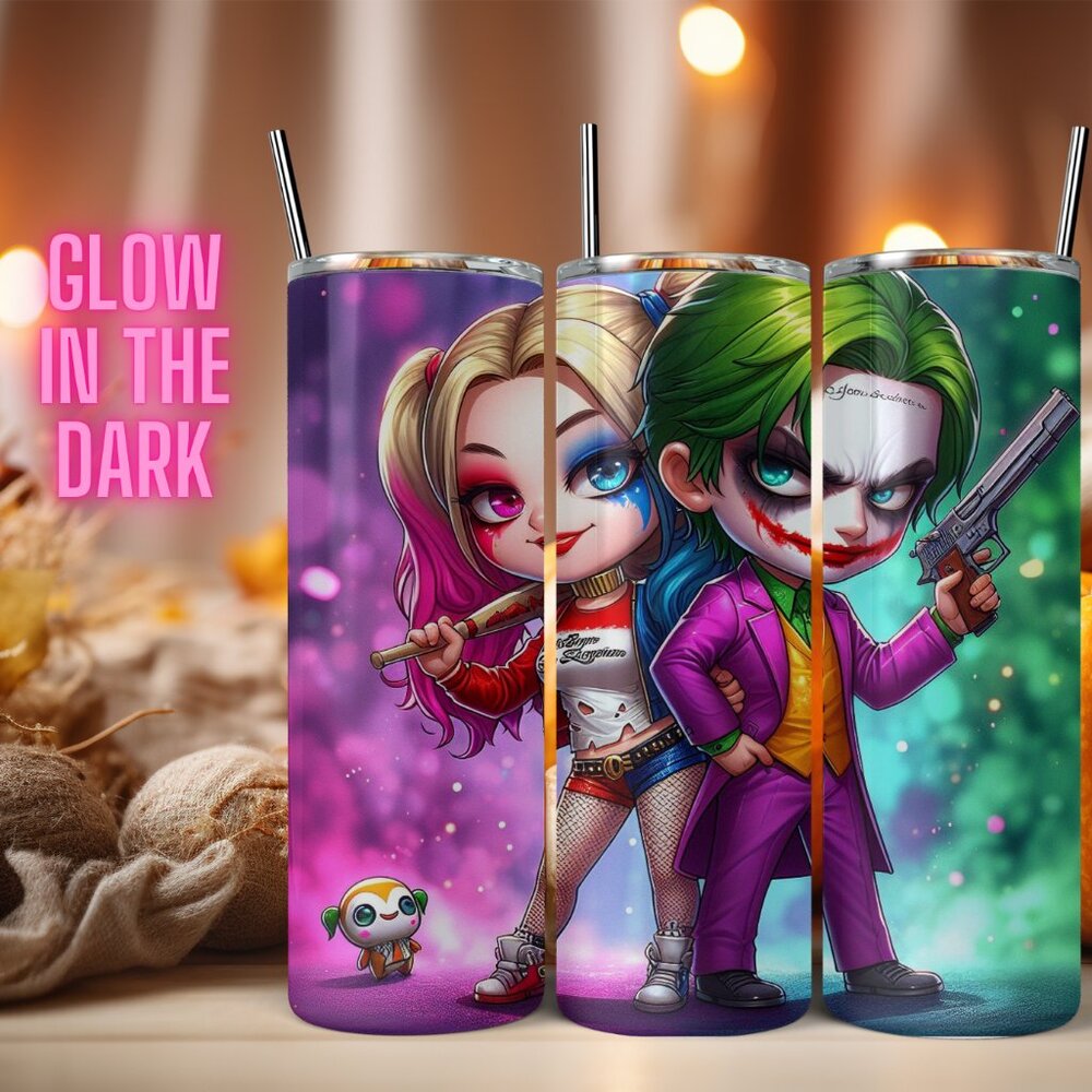 GLOW IN THE DARK Harley Quinn and Joker  20oz Tumbler